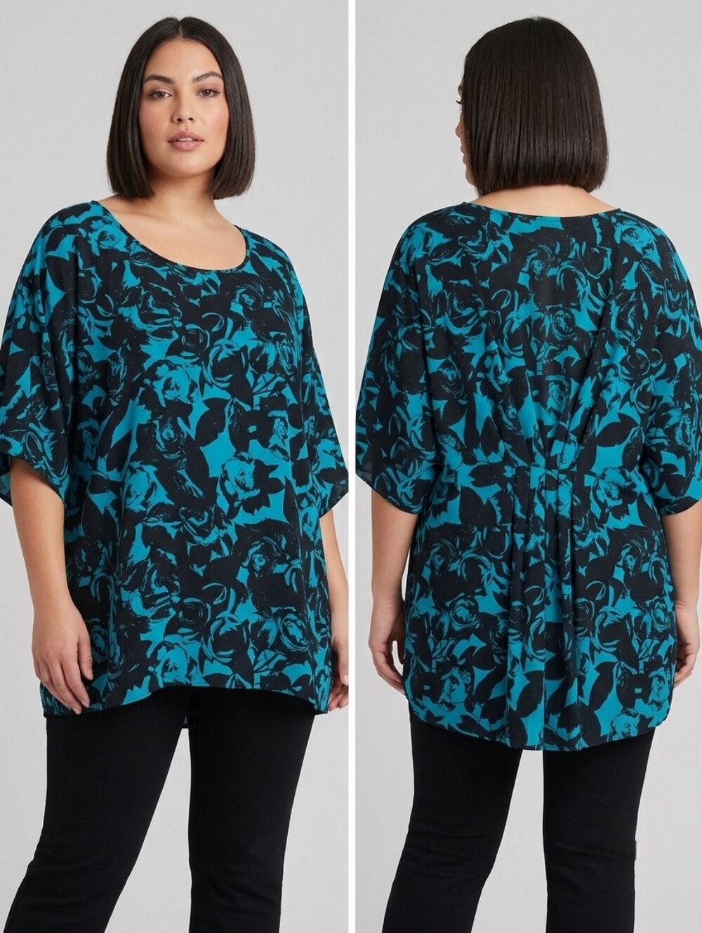 Stunning Attitude Women Teal and Black Floral Top - Size 1X